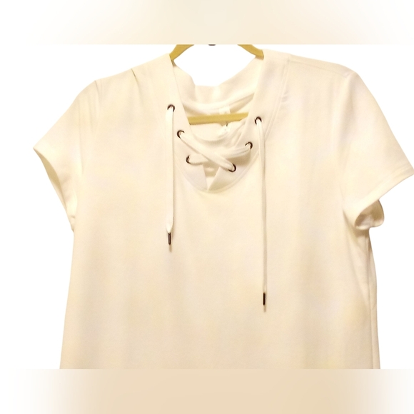 Ideology - NWOT, White Shift Dress, Short Sleeves, Laced Up Front, - Picture 12 of 13